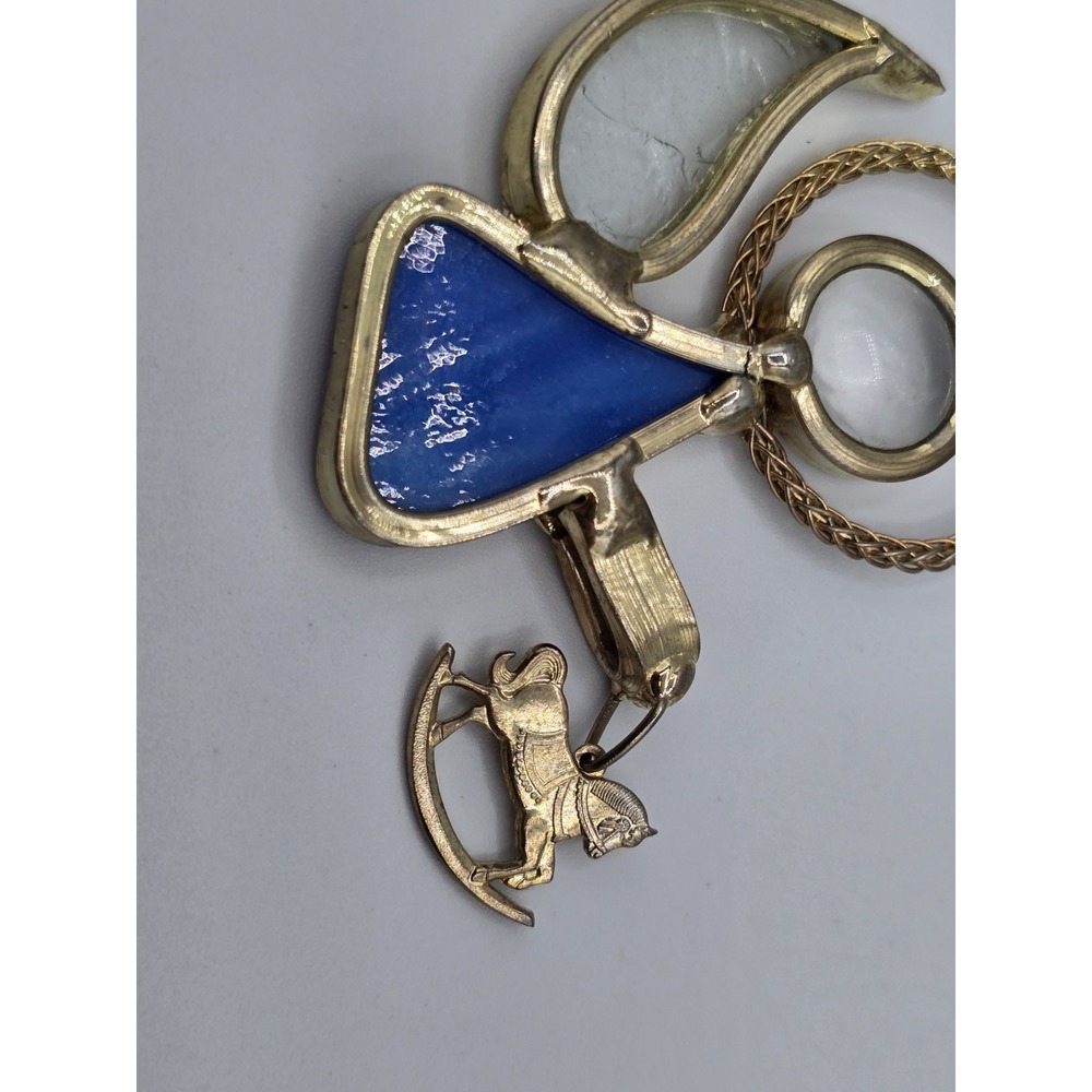 Vintage Christmas Ornament Stained Glass Angel Sun Catcher Blue Rocking Horse - Picture 5 of 7